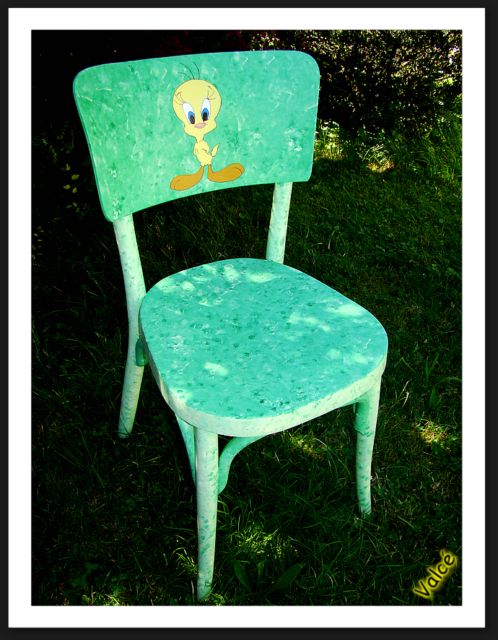 chaise titi, verte, decoration chaise, Titi