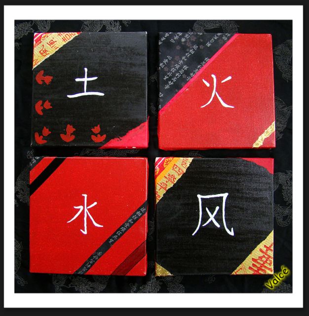 cadres chinois, 4 element chinois, tableaux mixtes