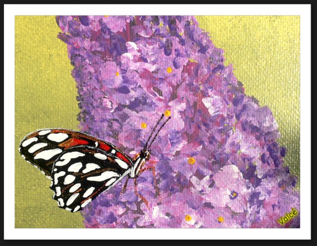papillon, lilas, acrylique, peinture de fleurs