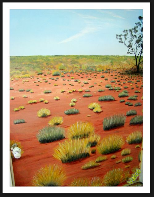 desert australien, trompe l'eoil sur mur
