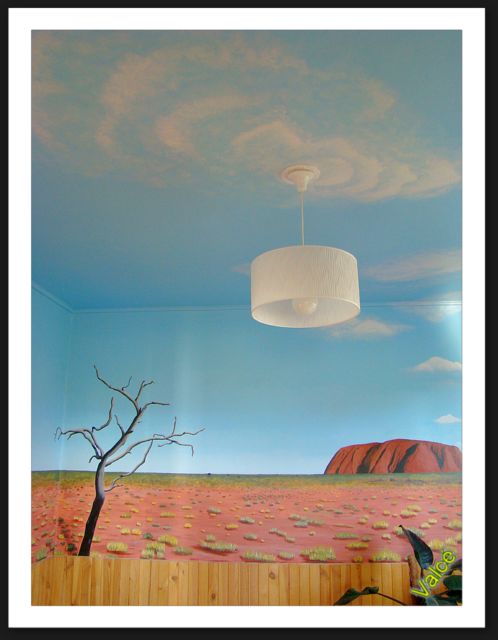 decor australien, desert, uluru, trompe l'oeil sur mur